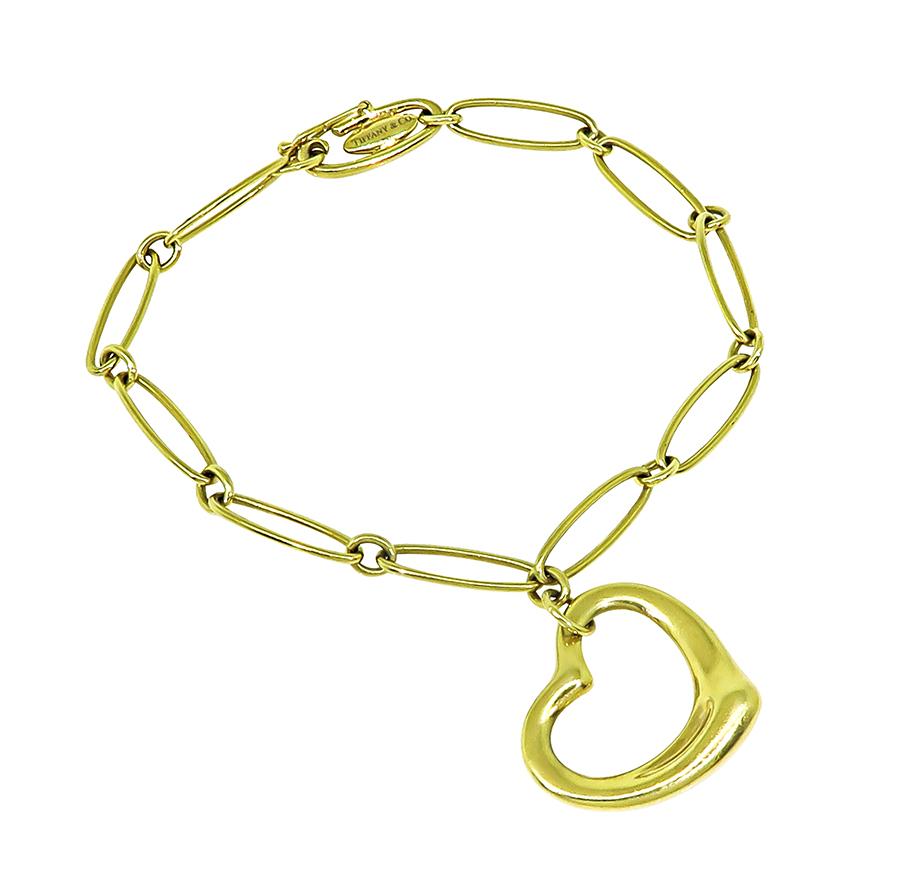 Estate Tiffany & Co 18k Yellow Gold Heart Charm Bracelet
