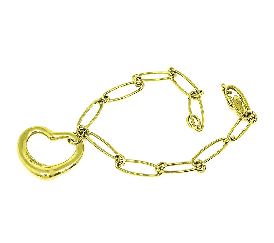 Estate Tiffany & Co 18k Yellow Gold Heart Charm Bracelet