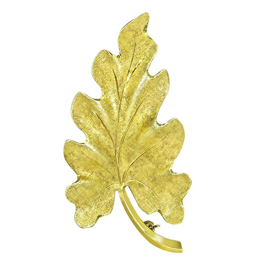 Estate Tiffany & Co 14k Yellow Gold Leaf Pin