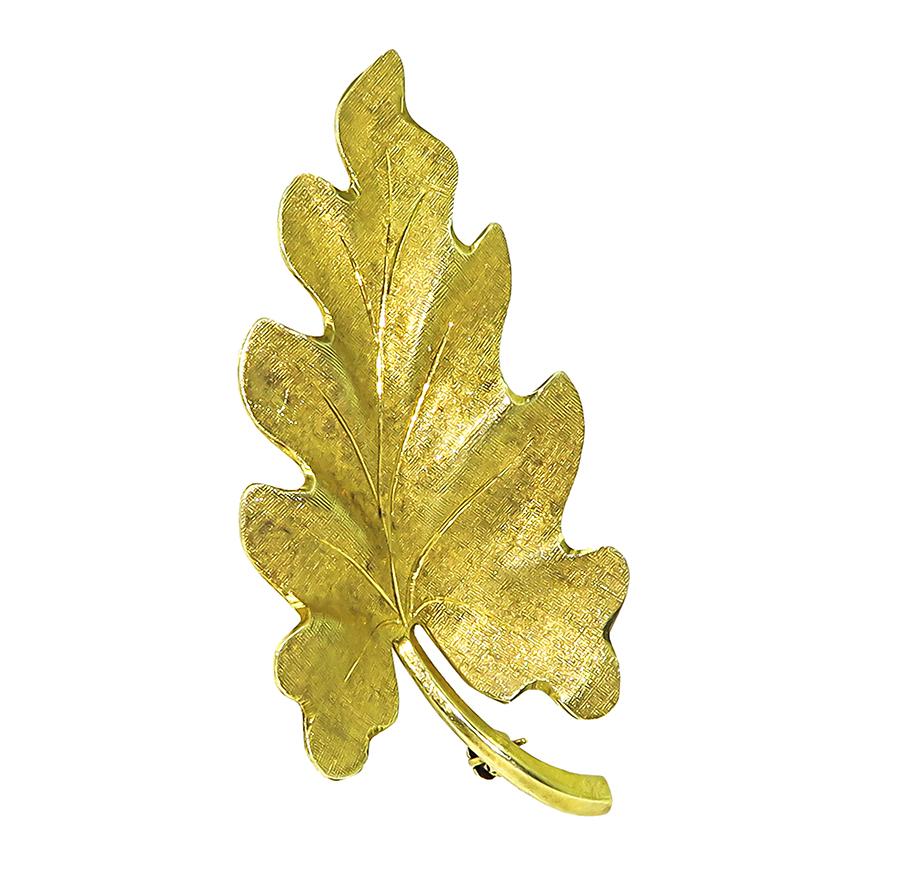 Estate Tiffany & Co 14k Yellow Gold Leaf Pin