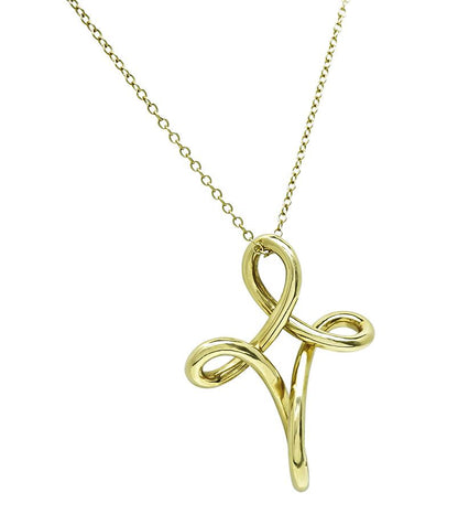 Estate Tiffany & Co 18k Yellow Gold Peretti Cross Pendant Necklace