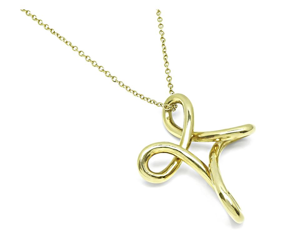 Estate Tiffany & Co 18k Yellow Gold Peretti Cross Pendant Necklace