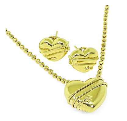 Estate Tiffany & Co 18k Yellow Gold Heart Pendant Necklace and Earrings Set