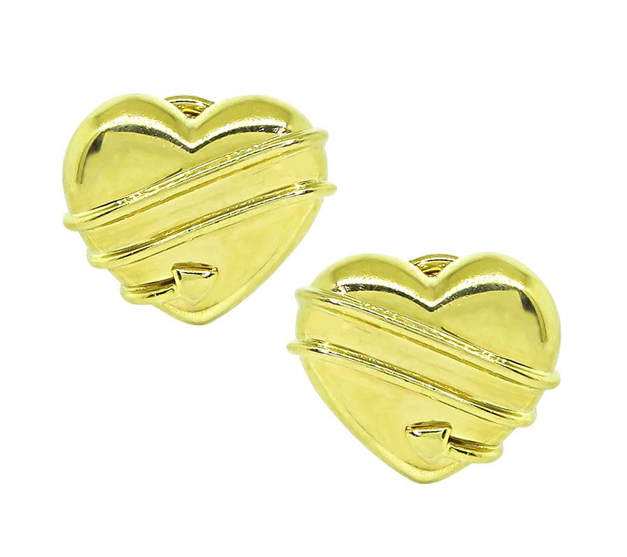 Estate Tiffany & Co 18k Yellow Gold Heart Pendant Necklace and Earrings Set