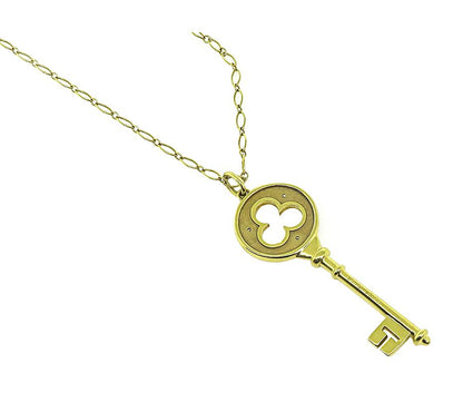 Estate Tiffany & Co Diamond 18k Yellow Gold Key Pendant Necklace