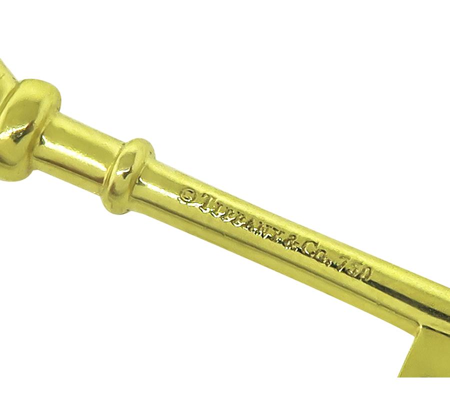 Estate Tiffany & Co Diamond 18k Yellow Gold Key Pendant Necklace