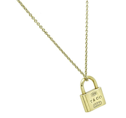 Estate Tiffany & Co 18k Yellow Gold Lock Pendant Necklace