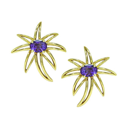 Estate Tiffany & Co 15.00ct Amethyst 18k Gold Fireworks Pin and Earrings Set