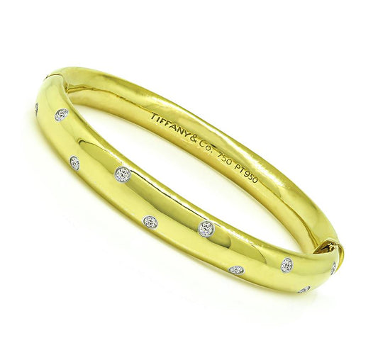 Estate Tiffany & Co 0.50ct Diamond 18k Yellow Gold and Platinum Etoile Bangle