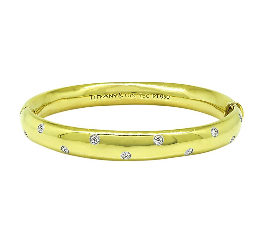 Estate Tiffany & Co 0.50ct Diamond 18k Yellow Gold and Platinum Etoile Bangle