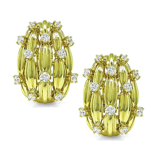 Estate Tiffany & Co 2.25ct Diamond 18k Yellow Gold Earrings