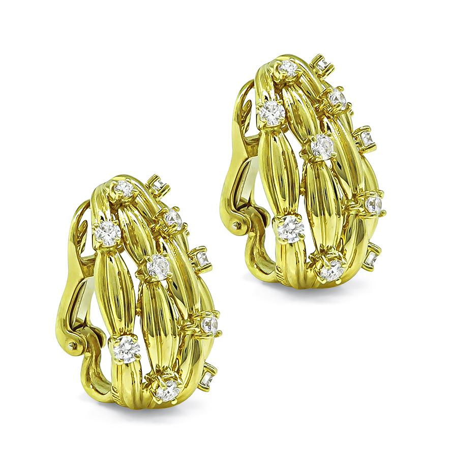 Estate Tiffany & Co 2.25ct Diamond 18k Yellow Gold Earrings