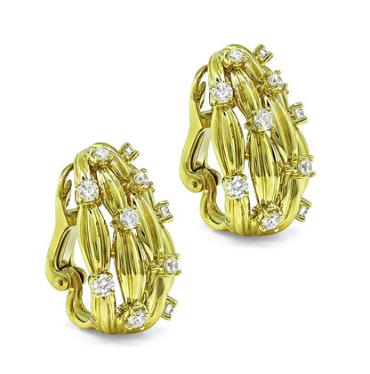 Estate Tiffany & Co 2.25ct Diamond 18k Yellow Gold Earrings