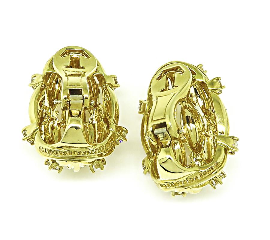 Estate Tiffany & Co 2.25ct Diamond 18k Yellow Gold Earrings