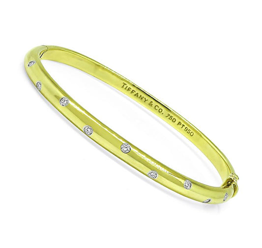Estate Tiffany & Co Diamond 18k Yellow Gold Etoile Bangle