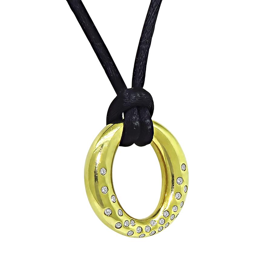 Estate Tiffany & Co Diamond 18k Yellow Gold Pendant Necklace