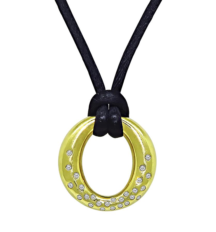 Estate Tiffany & Co Diamond 18k Yellow Gold Pendant Necklace