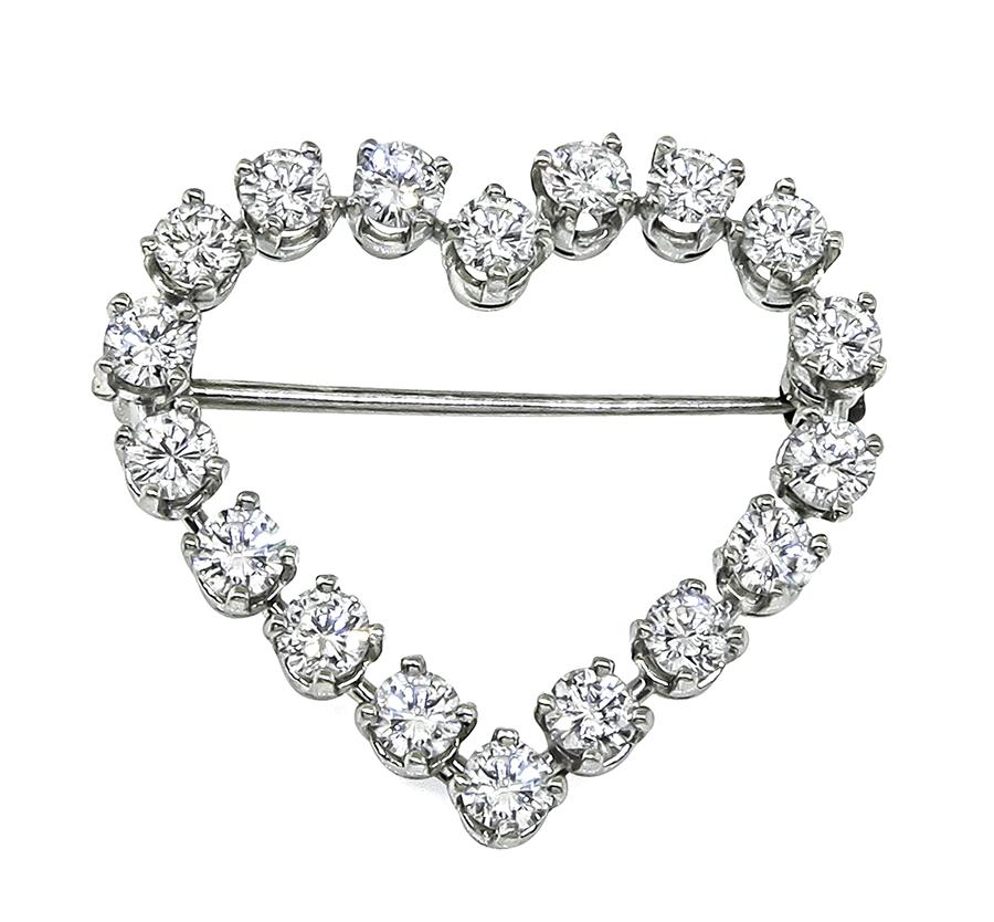 1690s Tiffany & Co 2.00ct Diamond Platinum Heart Pin