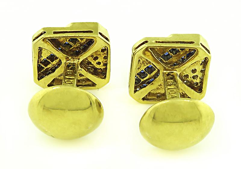 Estate Tiffany & Co 0.60ct Sapphire 0.60ct Diamond Gold Cufflinks