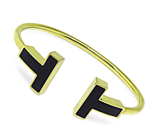 Estate Tiffany & Co Enamel 18k Yellow Gold T Square Wire Bangle