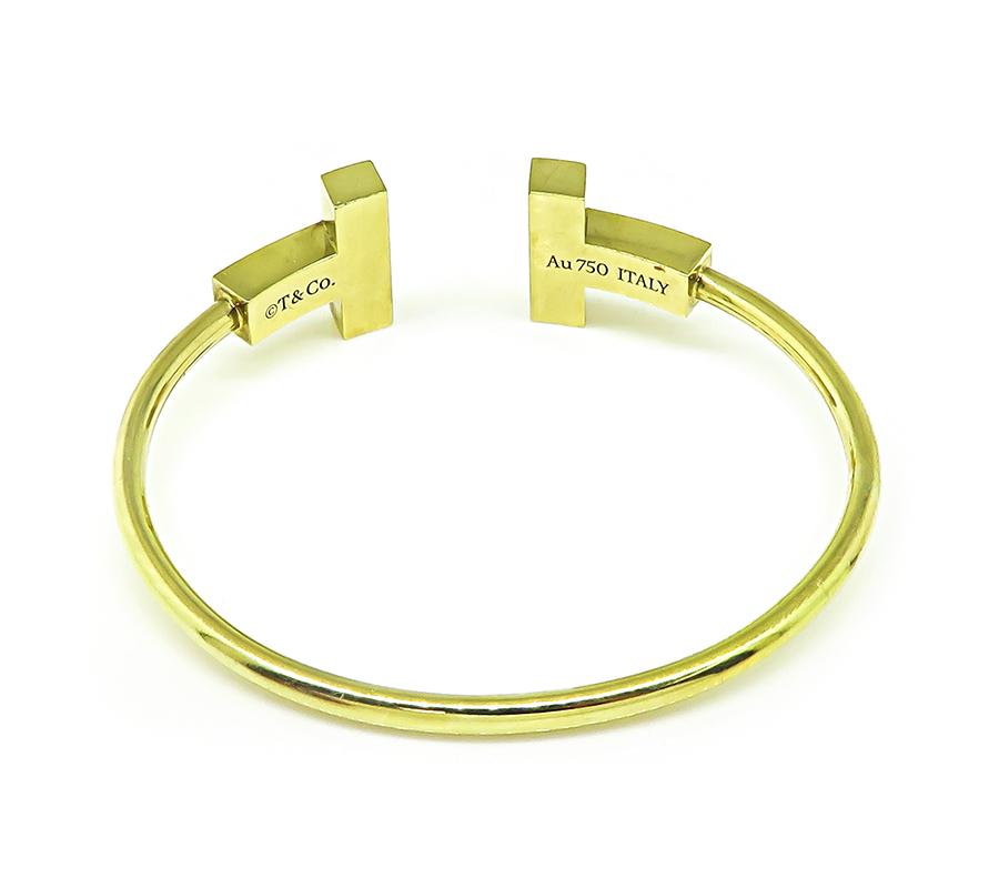 Estate Tiffany & Co Enamel 18k Yellow Gold T Square Wire Bangle