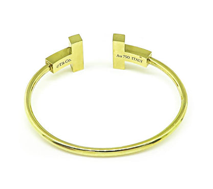 Estate Tiffany & Co Enamel 18k Yellow Gold T Square Wire Bangle