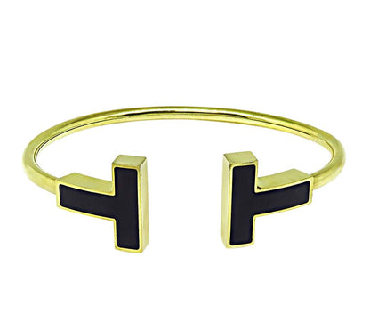 Estate Tiffany & Co Enamel 18k Yellow Gold T Square Wire Bangle