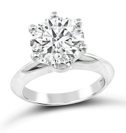 Tiffany & Co GIA Certified 3.40ct Diamond Solitaire Engagement Ring