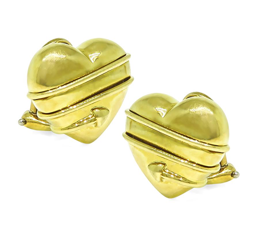 Estate Tiffany & Co 18k Yellow Gold Heart Earrings