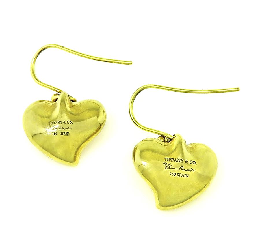 Estate Tiffany & Co 18k Yellow Gold Heart Earrings