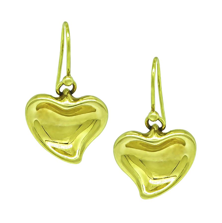 Estate Tiffany & Co 18k Yellow Gold Heart Earrings