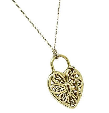 Estate Tiffany & Co 18k Yellow Gold Heart and Key Pendant Necklace