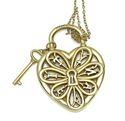Estate Tiffany & Co 18k Yellow Gold Heart and Key Pendant Necklace