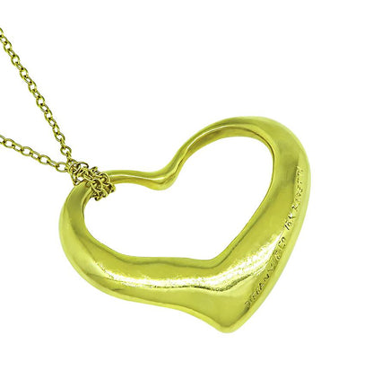 Estate Tiffany & Co. Elsa Peretti 18K Yellow Gold Open Heart Pendant Necklace