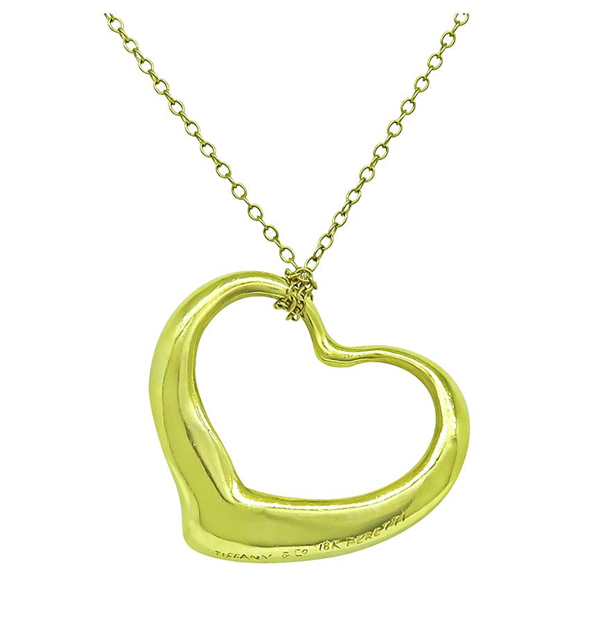 Estate Tiffany & Co. Elsa Peretti 18K Yellow Gold Open Heart Pendant Necklace