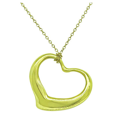 Estate Tiffany & Co. Elsa Peretti 18K Yellow Gold Open Heart Pendant Necklace