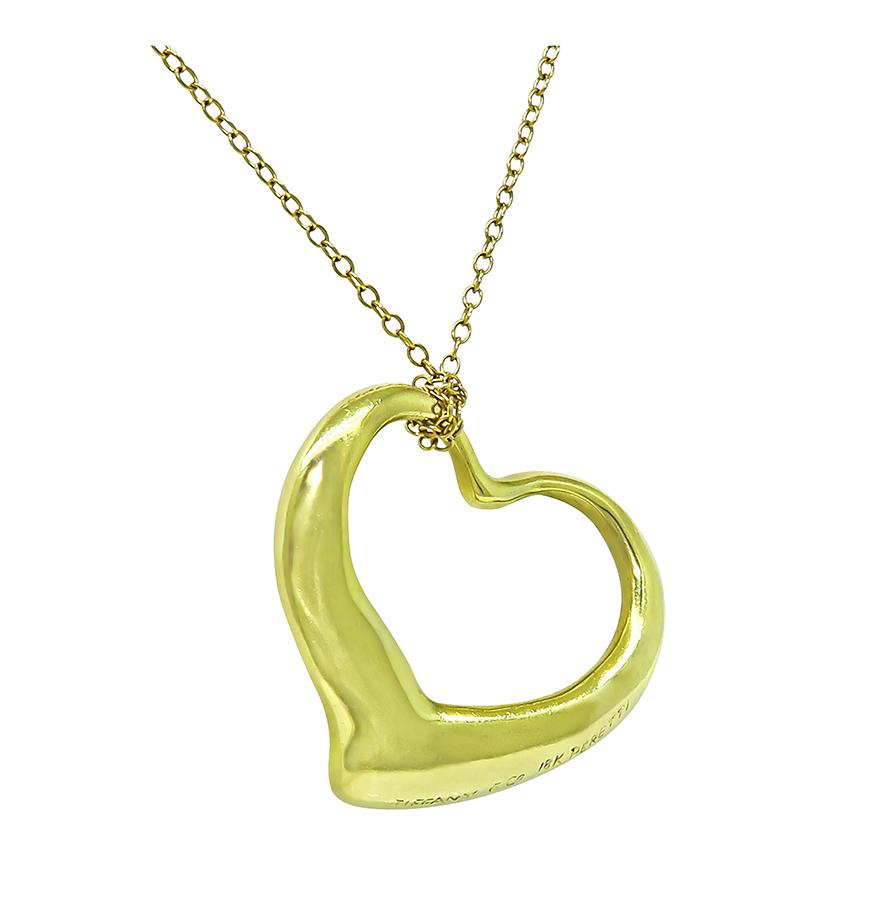 Estate Tiffany & Co. Elsa Peretti 18K Yellow Gold Open Heart Pendant Necklace