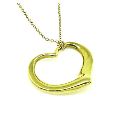 Estate Tiffany & Co. Elsa Peretti 18K Yellow Gold Open Heart Pendant Necklace