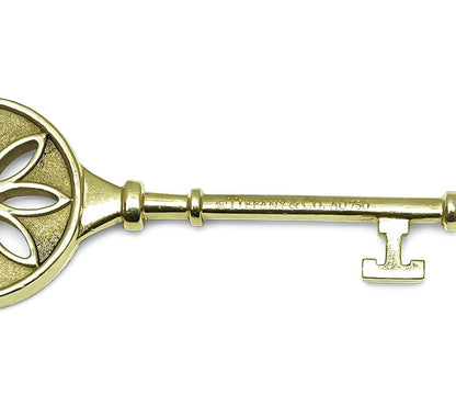 Estate Tiffany & Co Diamond 18k Yellow Gold Key Pendant Necklace