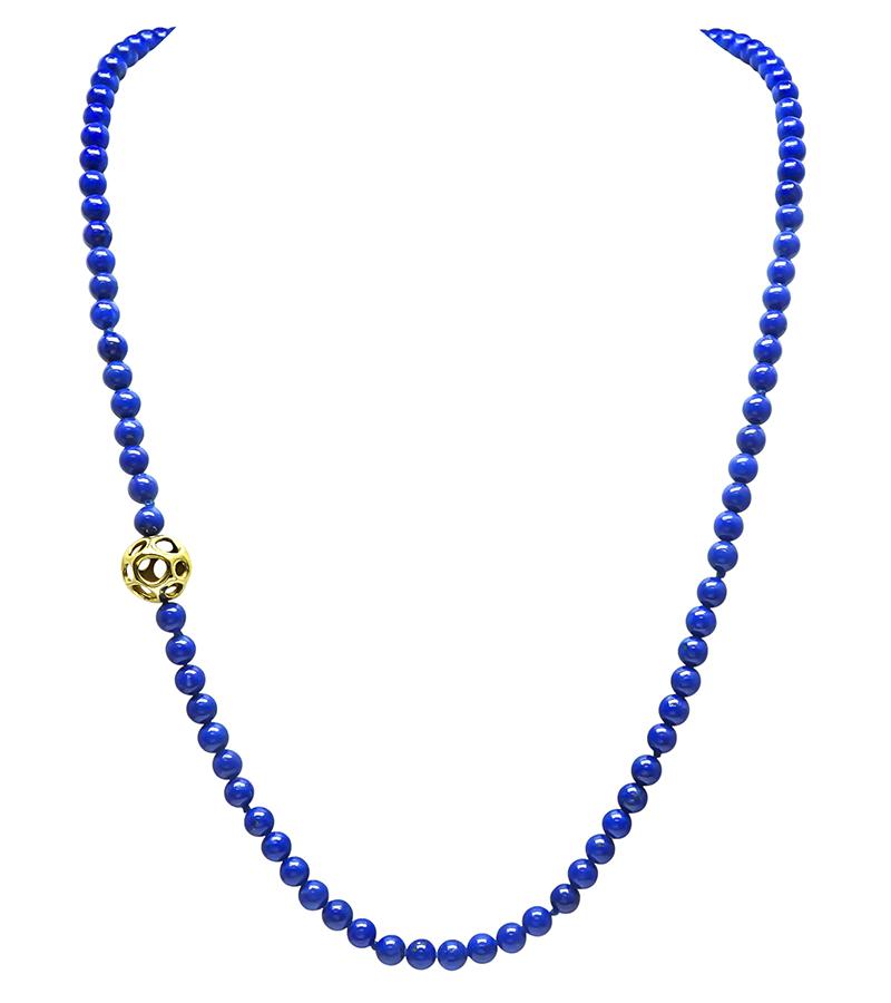 Estate Tiffany & Co Gold Lapis Bead Necklace