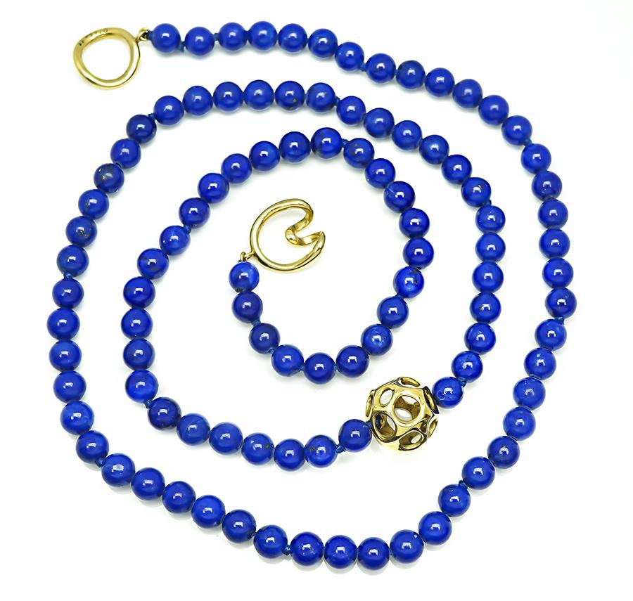Estate Tiffany & Co Gold Lapis Bead Necklace