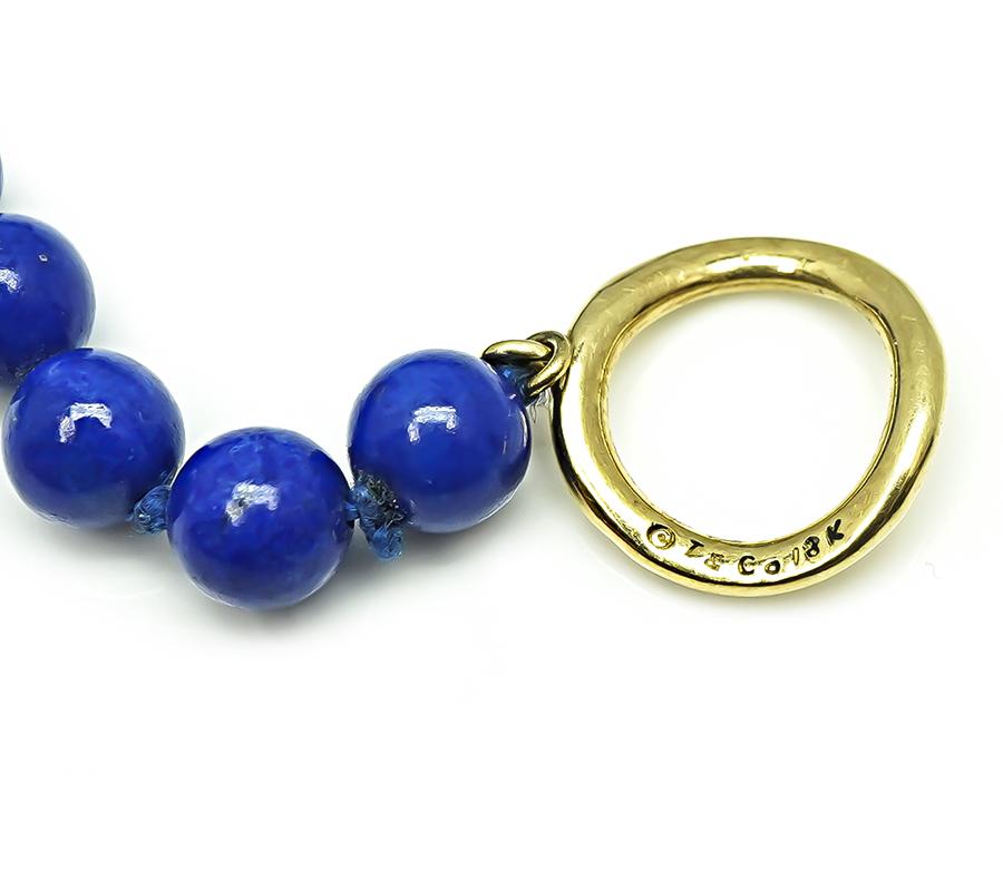Estate Tiffany & Co Gold Lapis Bead Necklace