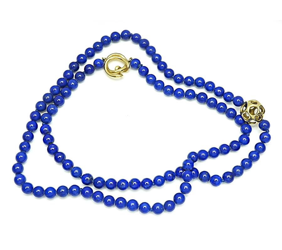 Estate Tiffany & Co Gold Lapis Bead Necklace