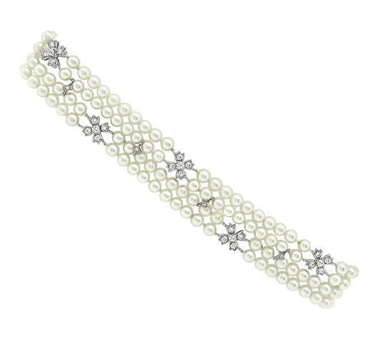 Estate Tiffany & Co 1.50ct Diamond Platinum Pearl Choker Necklace