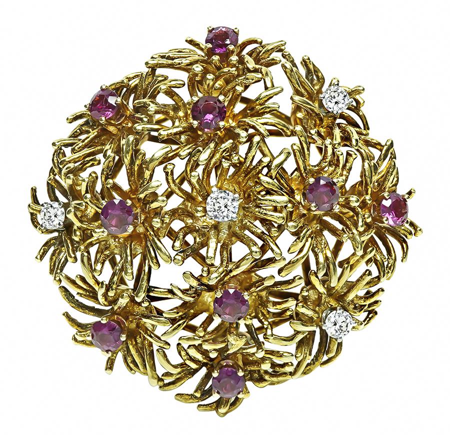 1970s Tiffany & Co 1.00ct Ruby 0.25ct Diamond Gold Pin