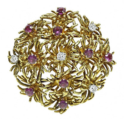 1970s Tiffany & Co 1.00ct Ruby 0.25ct Diamond Gold Pin