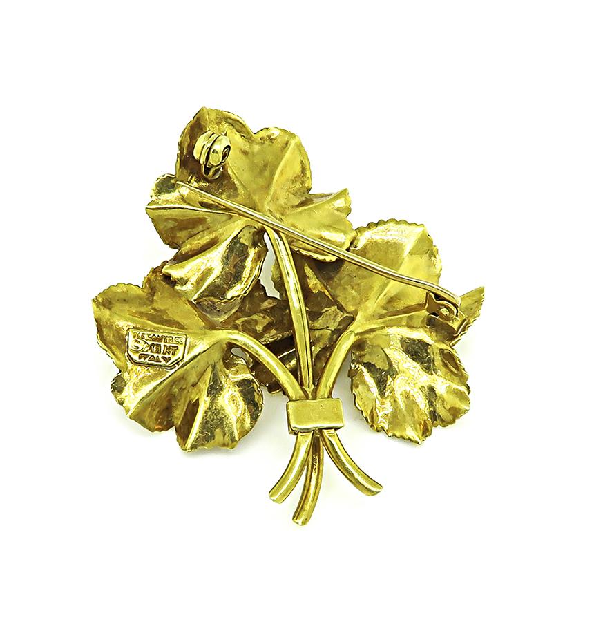 Estate Tiffany & Co. Ruby Floral 18k Yellow Gold Brooch