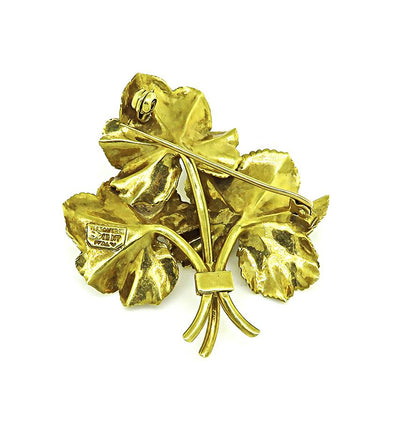 Estate Tiffany & Co. Ruby Floral 18k Yellow Gold Brooch
