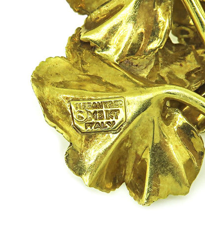 Estate Tiffany & Co. Ruby Floral 18k Yellow Gold Brooch