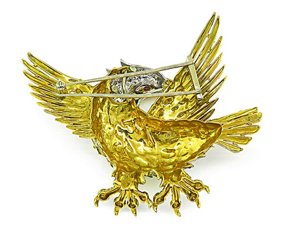 Vintage Toliro 1.50ct Diamond Enamel Gold Eagle Pin